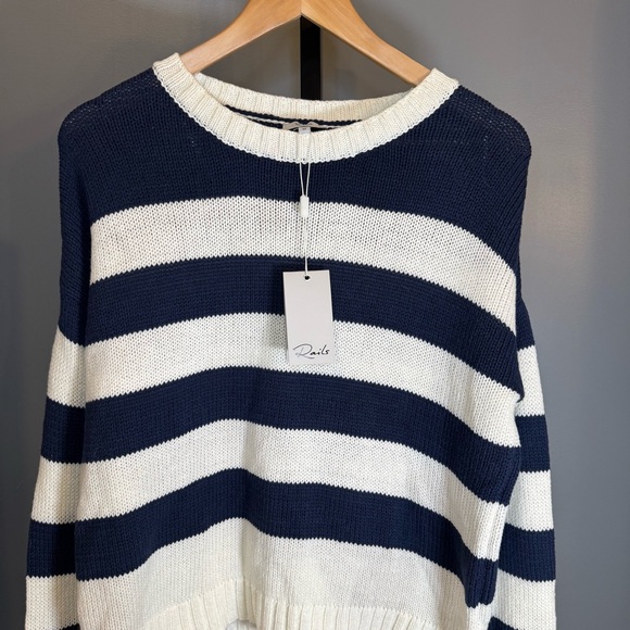 Rails Marin Navy White Stripe Cotton Knit Sweater NWT Medium - Picture 2 of 11